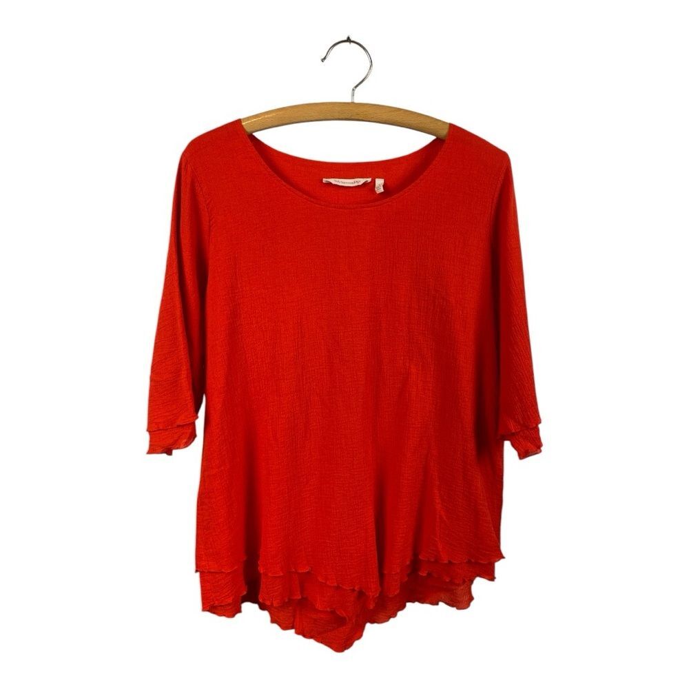 Soft Surroundings Women's Blouse Red Orange Size Large Flowy Casual Western